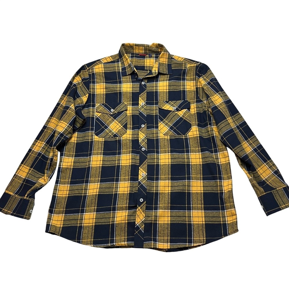 Unbranded‎ Button Down Shirt Mens XL Yellow Plaid Flannel Long Sleeve 5266